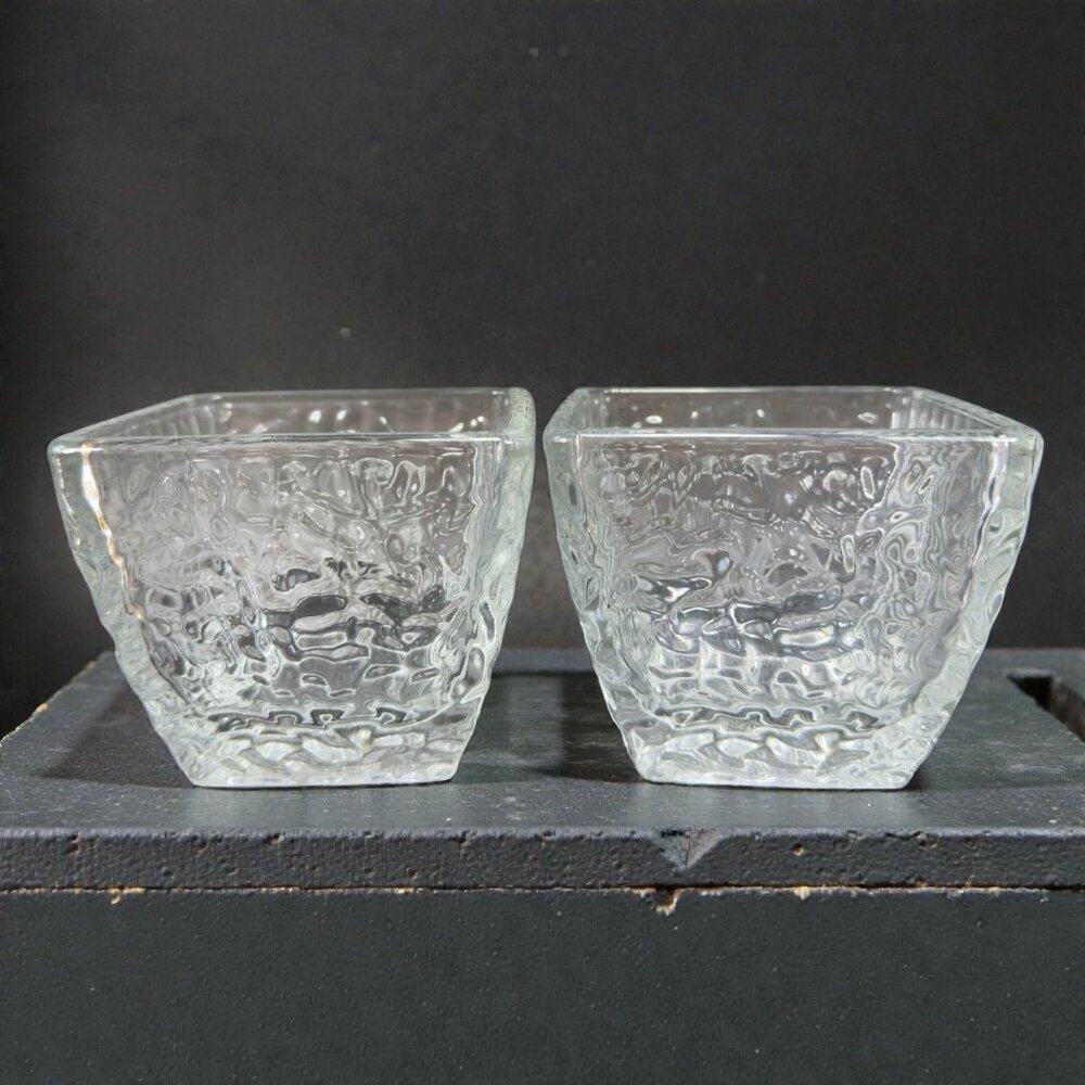 Disaronno Amaretto Rippled Italian Square Clear Dish Bowl Set 2 Bowls Dishes VTG